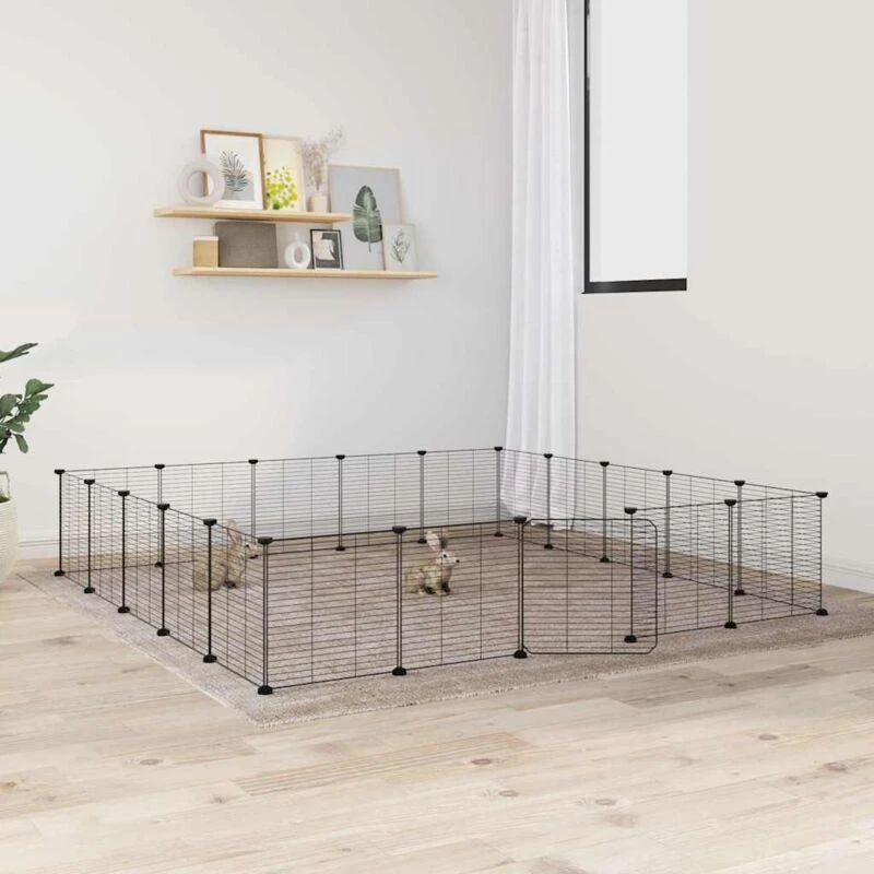 Image of vidaXL 20-Panel Pet Cage with Door Black 35x35cm Steel, Black 3114025