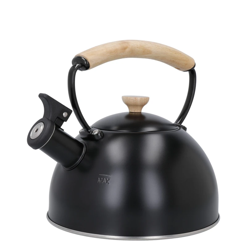Image of La Cafetiere Black Whistling Kettle with Wooden Handle, 1.6L Black