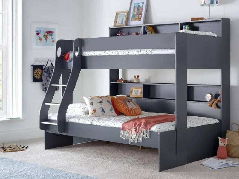 Image of Bedmaster Oliver Onyx Grey Triple Bunk Bed Frame - 3ft Single