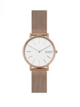 Image of Skagen Silver and Rose Gold Detail Dial Rose Gold Stainless Steel Mesh Strap Ladies Watch, One Colour, Women