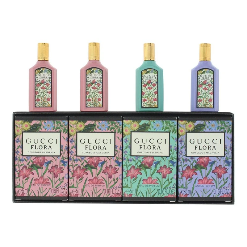 Image of Gucci Flora Gift Set 2 x 5ml Gorgeous Gardenia Eau de Parfum + 5ml Gorgeous Jasmine Eau de Parfum + 5ml Gorgeous Magnolia EDP