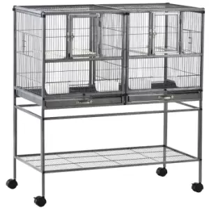 Image of PawHut Double Rolling Metal Bird Cage Parrot Cage with Removable Metal Tray, Storage Shelf, Wood Perch, and Food Container