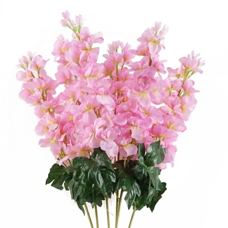 Image of Leaf Pack of 6 x 75cm Delphinium Pink Artificial Stem Pink unisex