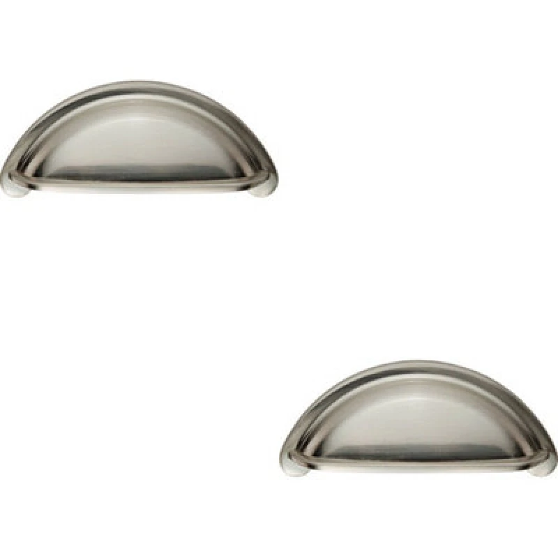 Image of Loops 2x Cabinet Cup Pull Handle 94 x 41.5mm 76mm Fixing Centres Satin Nickel Metallics unisex