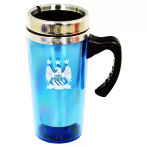 Image of Manchester City FC Official Aluminium Football Crest Travel Mug (One Size) (Sky Blue)