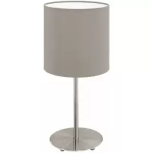 Image of Table Desk Lamp Colour Satin Nickel Steel Shade Taupe Fabric Bulb E27 1x60W