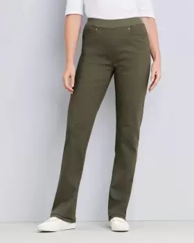 Image of Cotton Traders Womens Premium Pull-On Twill Straight Leg Jeans in Green