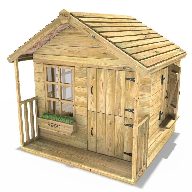 Image of Rebo 5ft x 5ft Children's Wooden Garden Playhouse - Puffin Natural