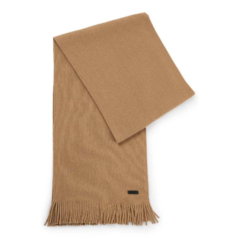 Image of Boss Albas Logo Plaque Scarf in Virgin Wool Beige male One Size