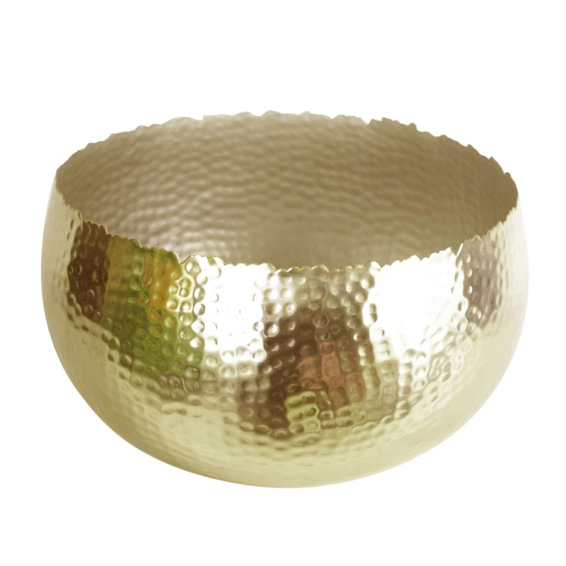 Image of Leaf Leaf XL Metal Bowl Planter 32 x 20cm Hammered Gold Colour - Curvy Edge Gold