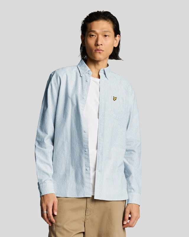 Image of Lyle & Scott Shirt Lyle & Scott Stripe Oxford Bleu Male L