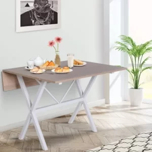 Image of HOMCOM Drop Leaf Table Folding Dining Table Metal Frame MDF Top Folding Expandable 6 Person Oak