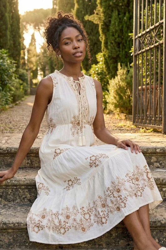 Image of Roman Womens Floral Print Tiered Maxi Dress in Ivory Ivory Female One Size