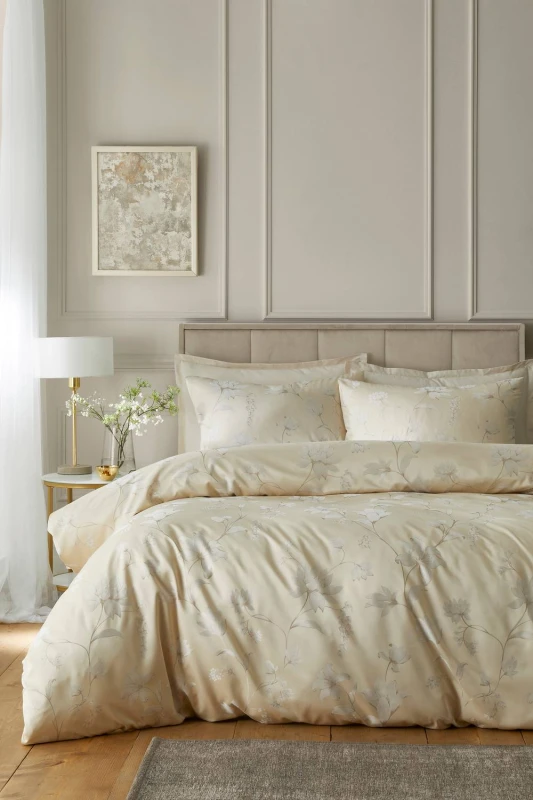 Image of Soiree Lilly Floral Jacquard Duvet Cover Bedding Set Champagne