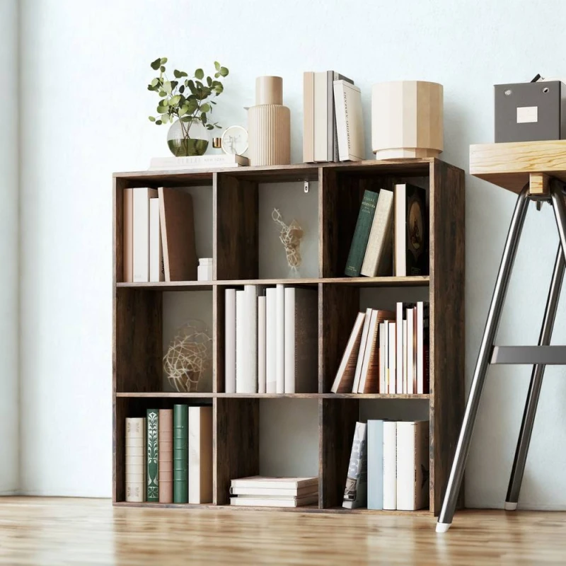 Image of FURNOS 9 Cube Freestanding Storage Unit Bookcase Rustic in Brown Brown Unisex