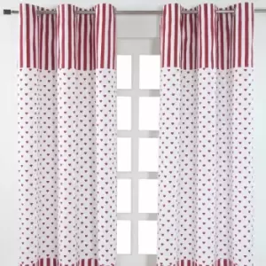 Image of Homescapes - homecapes Red Love Hearts Ready Made Eyelet Curtain Pair, 137 x 182cm Drop - Red