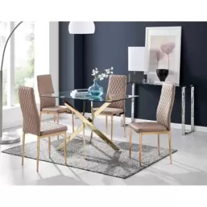 Image of Furniture Box Leonardo 4 Gold Dining Table and 4 Cappuccino Gold Leg Milan Chairs