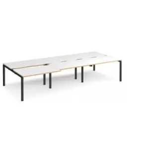 Image of Bench Desk 6 Person Rectangular Desks 3600mm With Sliding Tops White/Oak Tops With Black Frames 1600mm Depth Adapt
