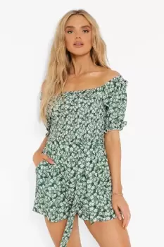 Image of Ditsy Floral Off The Shoulder Belted Playsuit