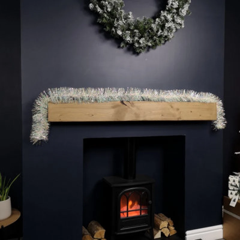 Image of Samuel Alexander 200cm x 12cm Fine Cut Iridescent White Tinsel Garland Christmas Tree Decoration Silver