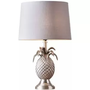 Image of Table Lamp Pewter Plate & Charcoal Linen 60W E27 gls Base & Shade