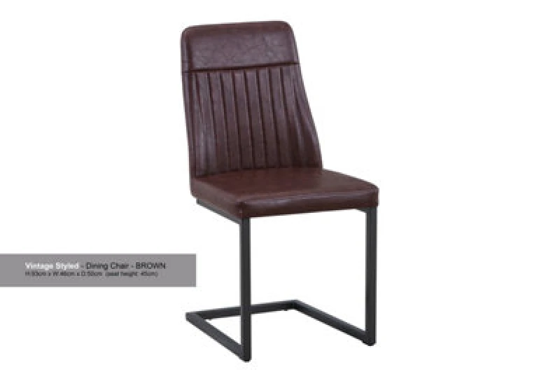 Image of Baumhaus Vintage Styled Brown Pu Leather Dining Chair (Pack Of Two)