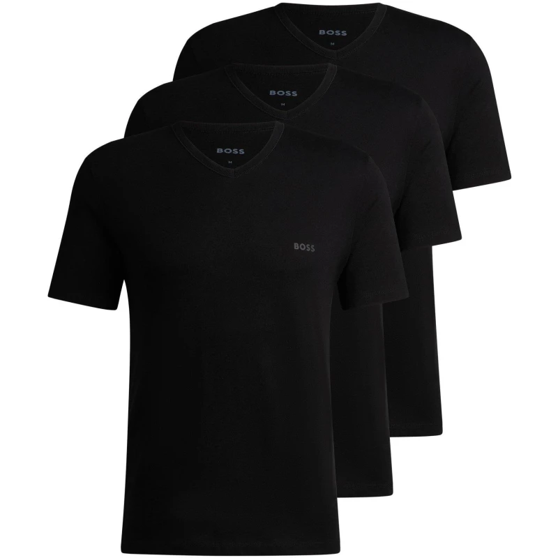 Image of Boss Mens V-neck 3 Pack T-Shirts, Soft Breathable Fabric Black male S