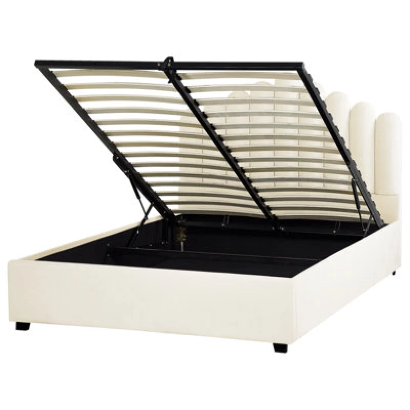 Image of Beliani Ottoman Bed Velvet Vincennes 140 X 200 Cm (Eu Double) Off-White