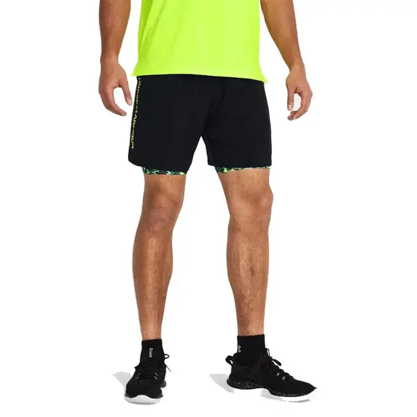 Image of Under Armour Mens Woven Wordmark Sports Shorts L - Waist 34-36' (86.4-91.4cm) Black High Vis Yellow 1383356-002-L