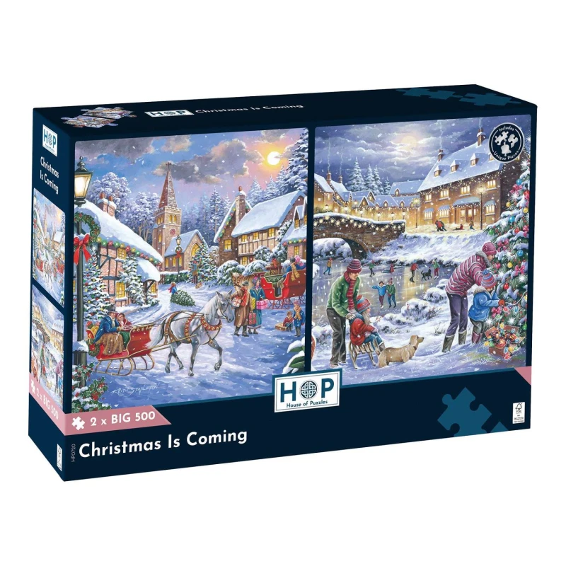 Image of The House Of Puzzles Christmas Is Coming - 2 x BIG 500 Piece Jigsaw Puzzles Multicolor Unisex 500 Piece