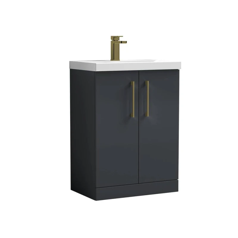 Image of Balterley Bathroom 2 Soft Close Door Floor Vanity, Ceramic Basin, Grey, 600mm in Grey Grey Unisex