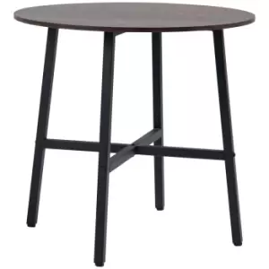 Image of HOMCOM 85cm Dining Room Table, Industrial Style Kitchen Table Round with Steel Legs, Rustic Brown