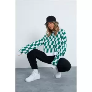 Image of I Saw It First Green Checked Jumper With Balloon Sleeve - Green