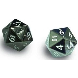 Image of Ultra Pro Heavy Metal D20 2 Dice Set: Gun Metal With White Numbers