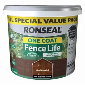 Image of Ronseal One Coat Fence Life Medium Oak Matt Fence & Shed Treatment, 12L