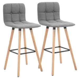 Image of Homcom Bar Stool Set Of 2 Armless Button Tufted Counter Height Grey Wood Legs