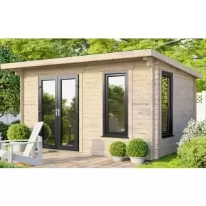 Image of Power Sheds 14 x 8ft Left Hand Door Pent Notched Logs Log Cabin