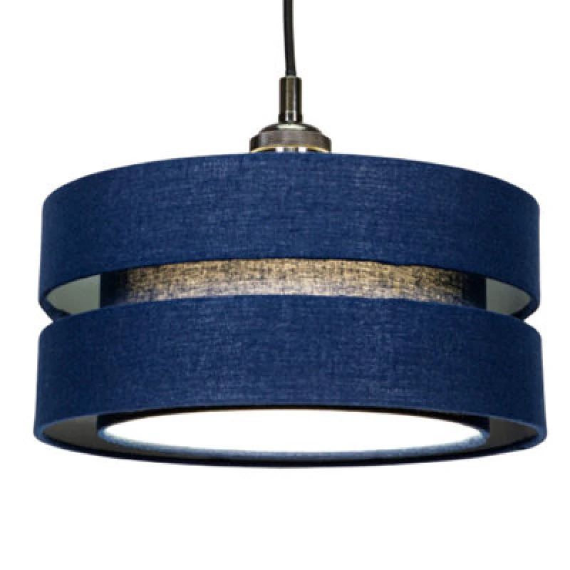 Image of Happy Homewares Contemporary Quality Blue Linen Fabric Triple Tier Ceiling Pendant Light Shade