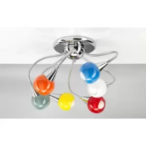 Image of Flex 6 Light Multi Arm Semi Flush Ceiling Lamp, Multicolour