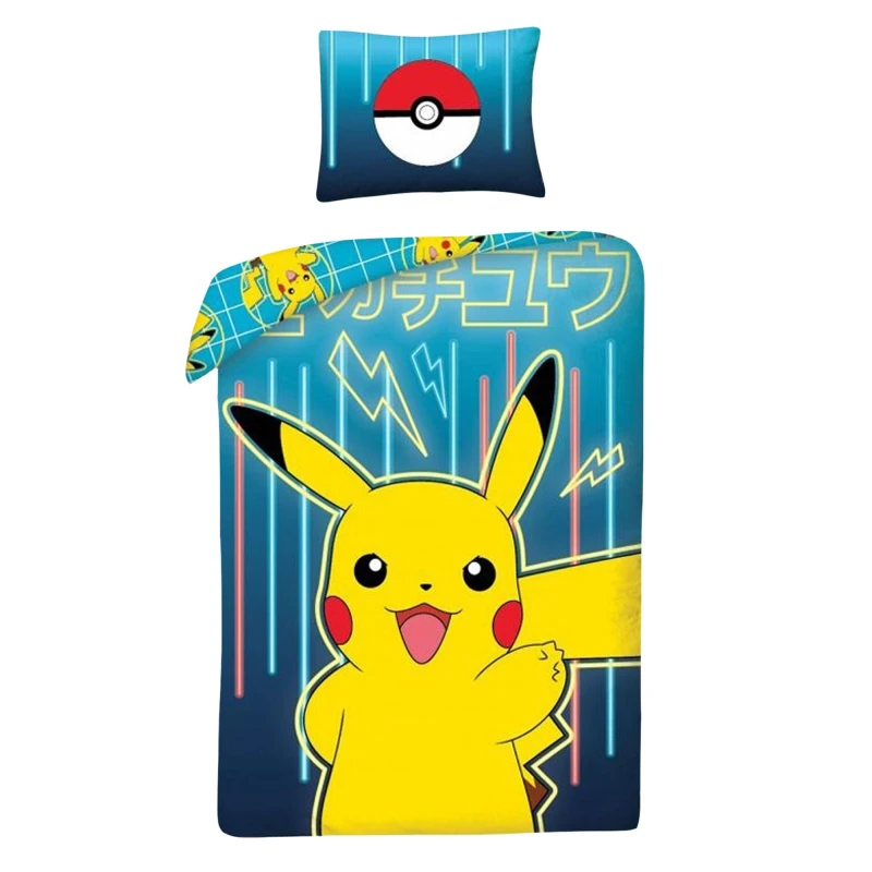 Image of Pokemon Cotton Duvet Cover Set in Blue Size: Single Blue Unisex Single