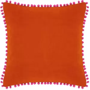 Image of Velvet Pompom Cushion Orange/Fuchsia, Orange/Fuchsia / 45 x 45cm / Polyester Filled