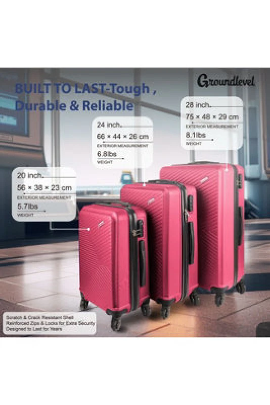 Image of Groundlevel Xl Delta Hard Shell 3 Piece Luggage Set - Pink