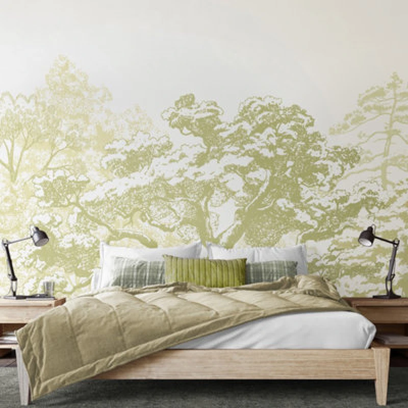Image of Origin Murals Etched Trees Wall Mural in Light Green Size: W350cm x H280cm Light Green Unisex W350cm x H280 cm