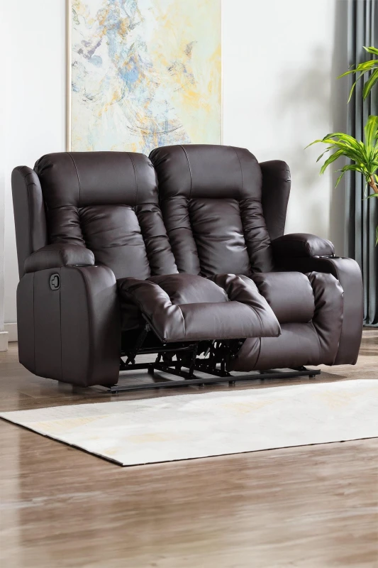 Image of More4Homes Caesar 2 Seater Manual High Back Bonded Leather Recliner Sofa Brown