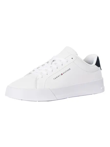 Image of Tommy Hilfiger Court Leather Trainers White/Desert Sky 9 UK