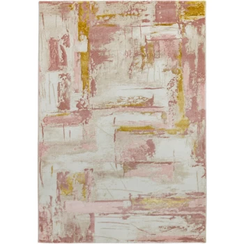Image of Orion OR01 Decor Pink 200cm x 290cm Rectangle - Ivory and Multicoloured and Pink