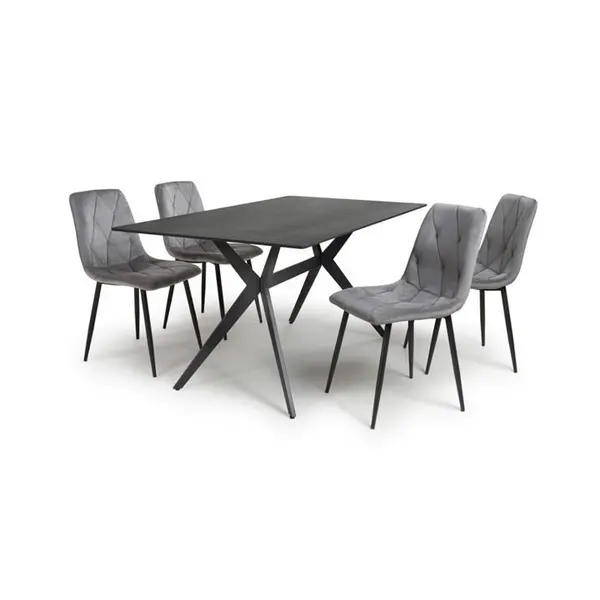 Image of Shankar Timor 1.6m Black & 4 Vernon Grey Dining Set - Black 9016075