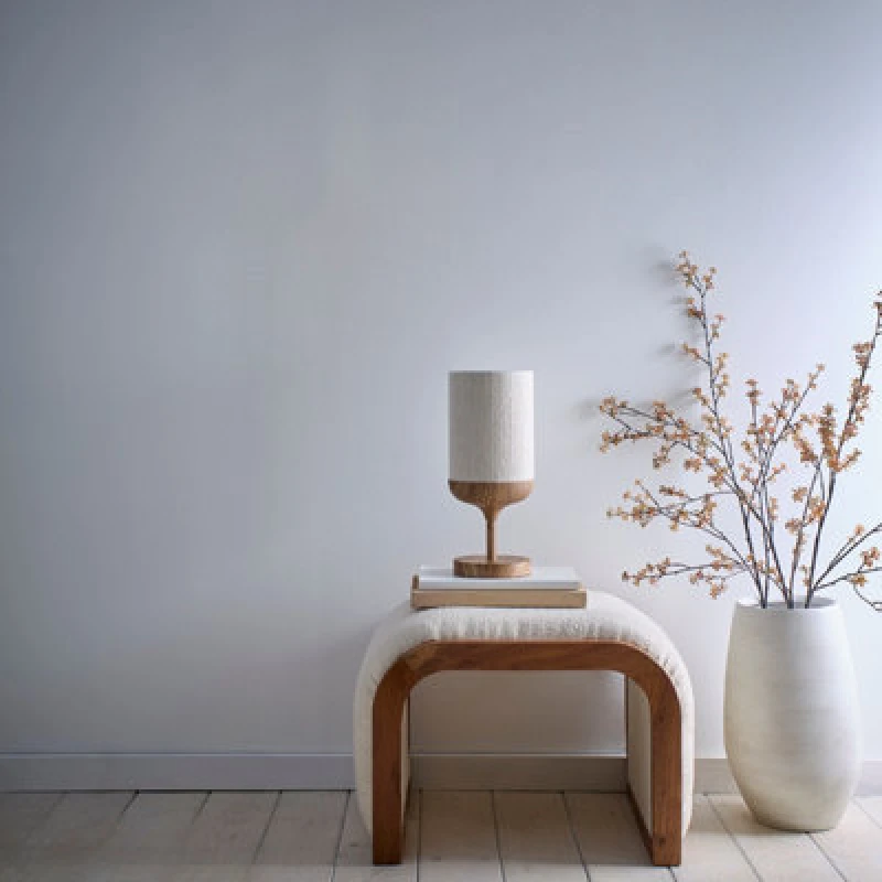 Image of K Living Carrick Wood Printed Metal Table With Natural Cotton Lamp Shade