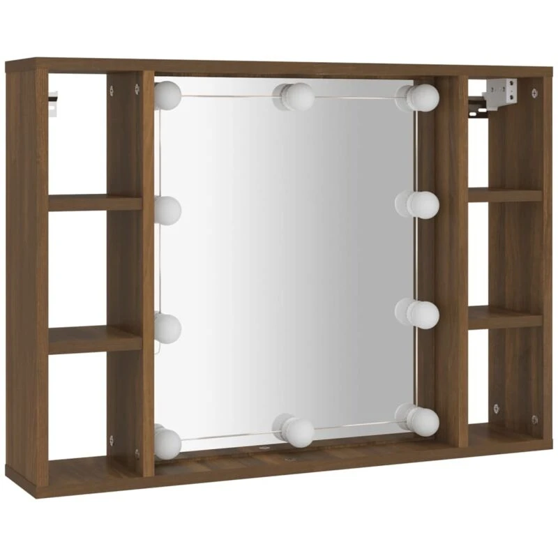 Image of vidaXL Mirror Cabinet with LED Brown Oak 76x15x55 cm, Brown 820447