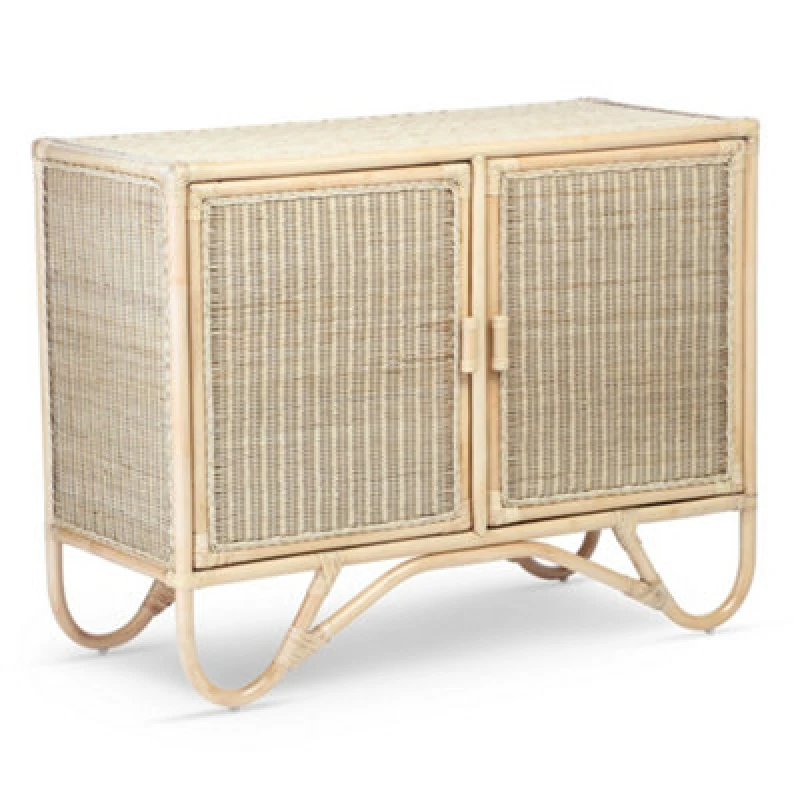 Image of Desser Natural Rattan Cabinet Sideboard With Wicker Panels & 4 Shelves